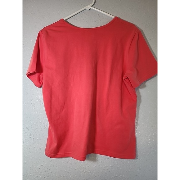 Zoe Women Shirt Top V Neck Short Sleeve Coral Pink Size Lg - Picture 4 of 7